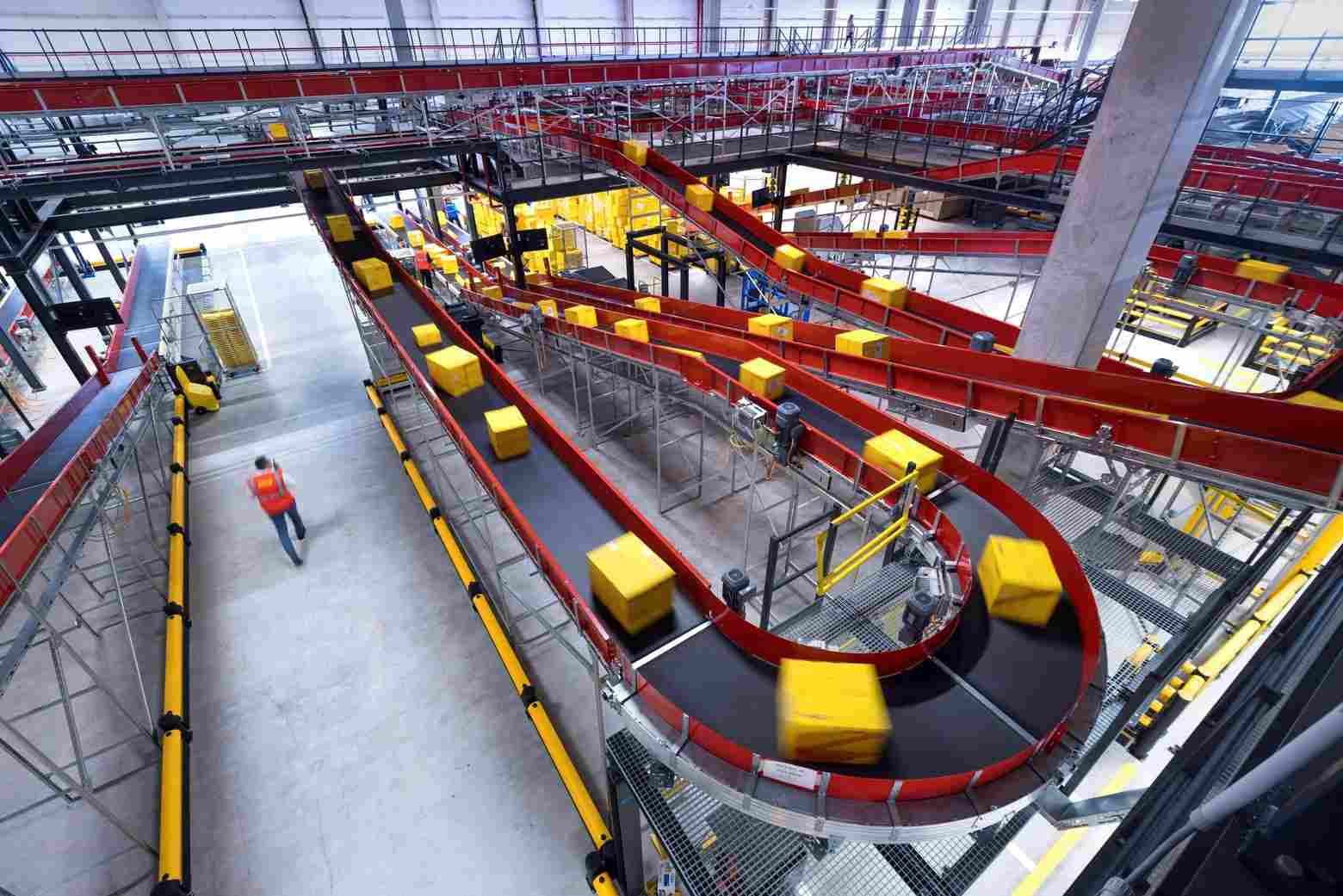 parcels on DHL sorter belt
