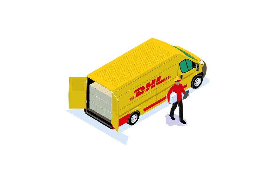 DHL van with courier