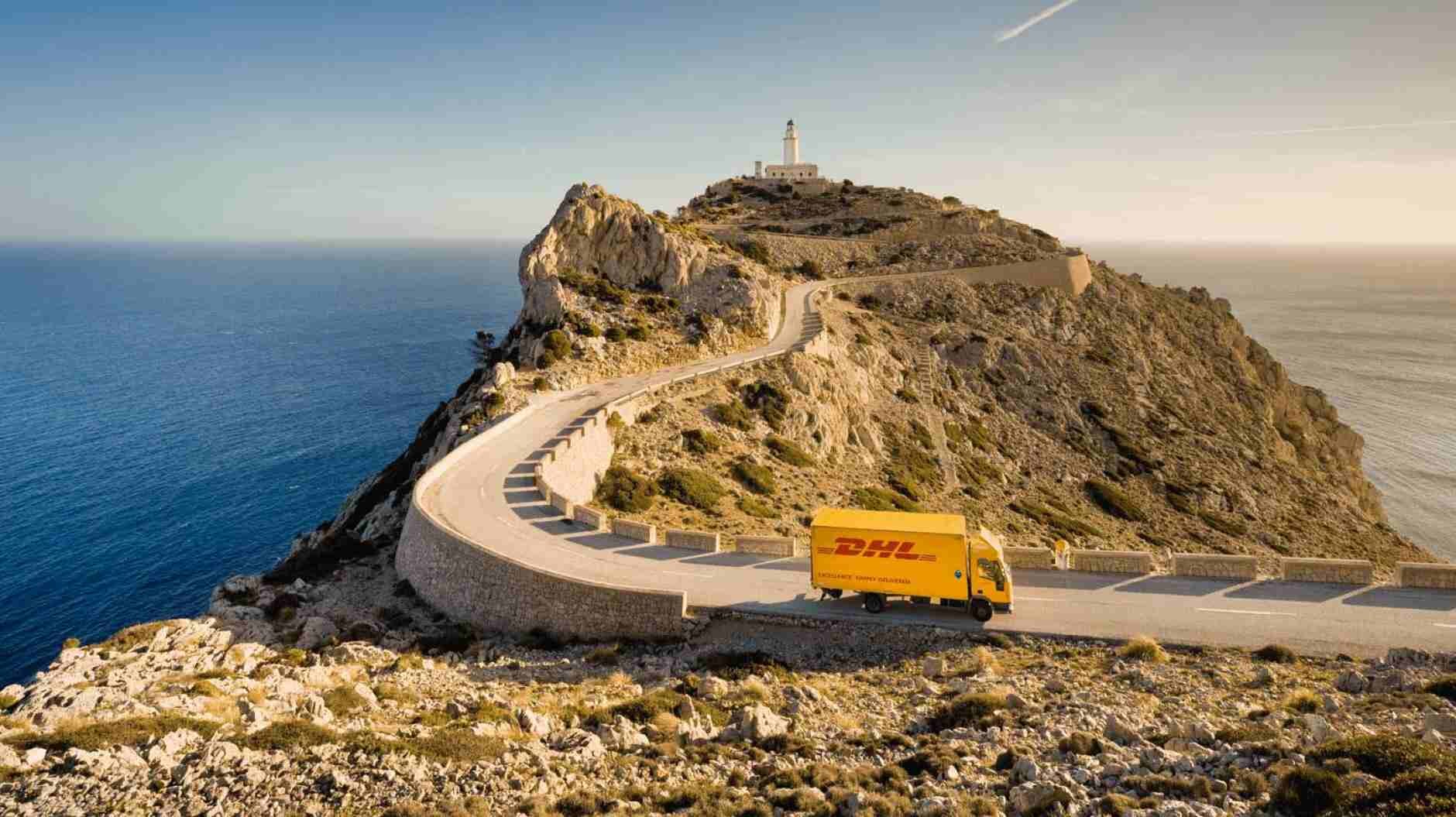DHL van driving on island in Europe