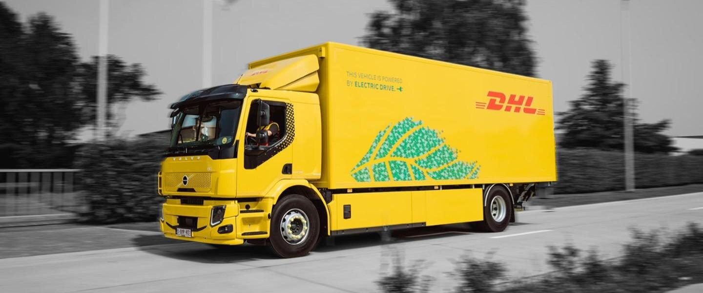 DHL electric truck on the road