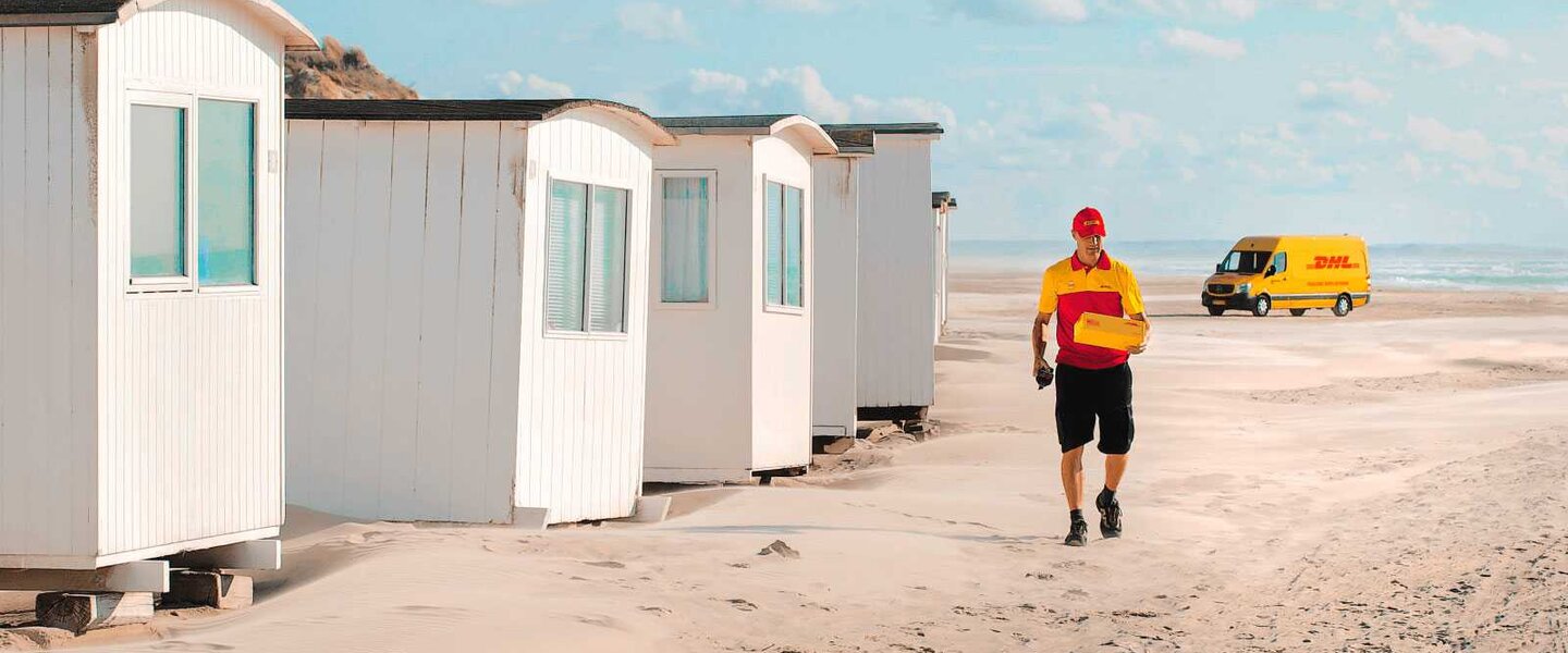 DHL courier at the beach